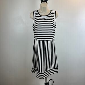 NWT Ann Taylor LOFT Striped Black White Sleeveless Mini Cotton Dress Small